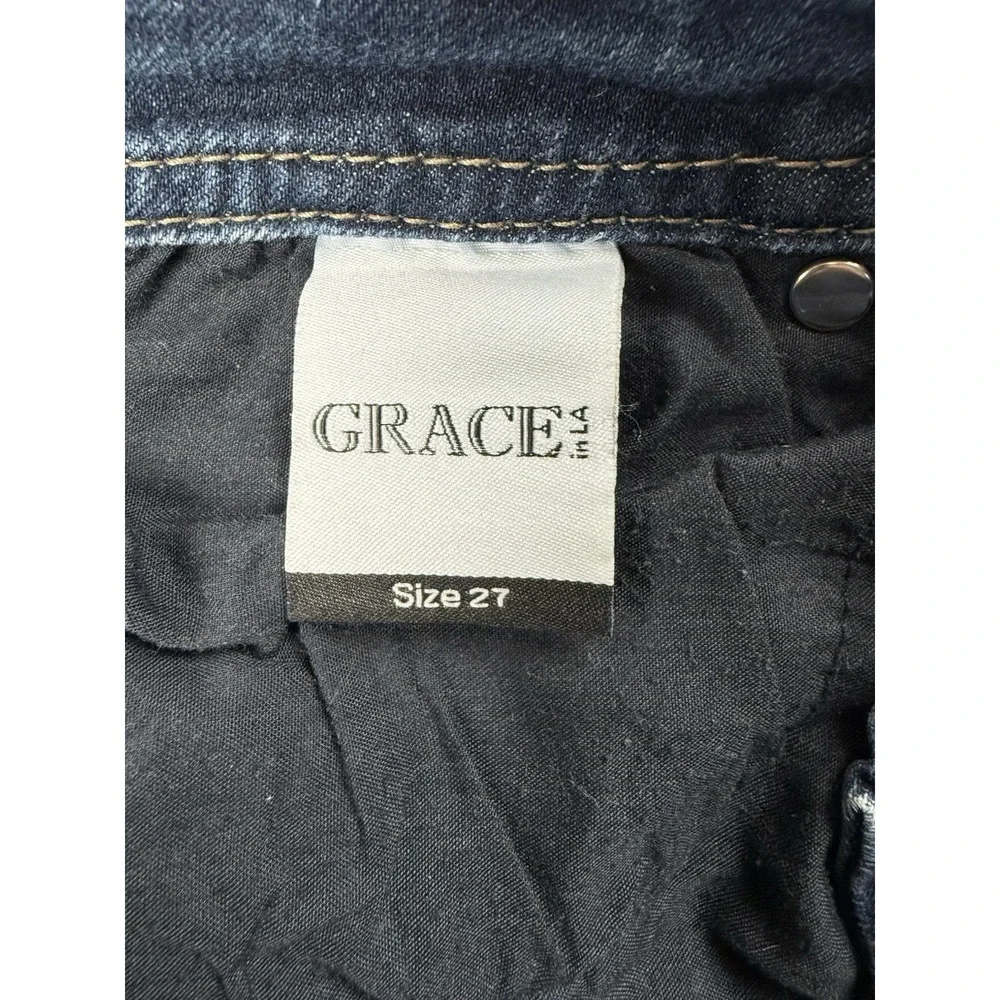 Grace In LA Jeans Women 27 Blue Denim Skinny Guitar Strap Southwest Native - Picture 8 of 11